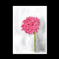Blumenaquarell. Druck einer rosa Hortensie mit grauem Schatten vor weißem Hintergrund.
